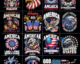 Amerikanska självständighetsdagens designer för den 4 juli, patriotiska örnar, flaggor och frihetskonst för sublimering, t-shirts och väggtryck