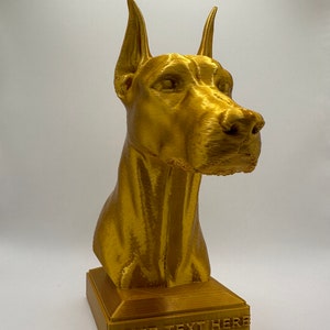 Doberman Dog Decorative Gold or Marble Statue Bust With Personalization Included