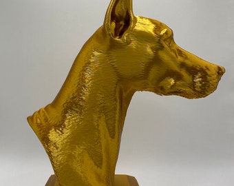 Doberman Dog Decorative Gold or Marble Statue Bust With Personalization Included