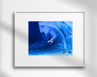 Póster de gaviota, descarga digital, impresión digital náutica, gaviota en el cielo azul, paisaje marino, gaviota, póster de aves, arte abstracto de vida salvaje