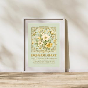 Doxology Art Deco Floral Art Print in Sage Green and Gold | Hymn Art Printable | Hymn Wall Art | Christian Wall Art | Floral Doxology Print