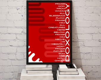 Plakat z tekstem hymnu „Doksologia”: abstrakcyjna sztuka ścienna w stylu chrześcijańskim (do pobrania w wersji cyfrowej)