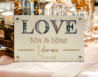 LOVE Mr & Mrs Geldgeschenk Hochzeit mit Namen Geschenk Geld Brautpaar Geldkarte