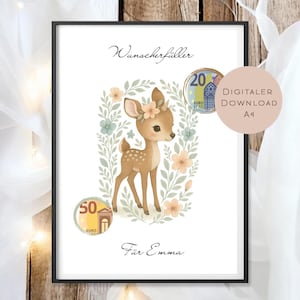 Birthday cash gift deer I Birthday voucher I Gift name print out I Give money I Birthday gift PDF A4 Digital
