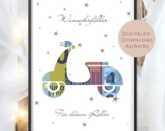 Birthday money gift for a scooter | 18th birthday money gift | Driving license birthday present | Gift certificate, wish fulfiller PDF