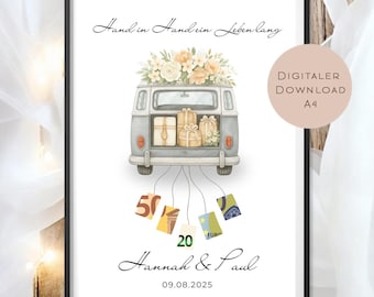Personalized wedding gift with names & date | Gift for the bride and groom | Wedding money gift | Bus, camper, car PDF digital print