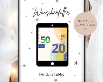 Digital birthday money gift for tablet PCs, computers, and gamers, gift voucher, birthday present, wish fulfiller, download A4