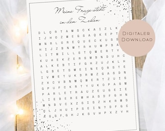 Plantilla imprimible: ¿Quieres ser mi padrino? | Sopa de letras para despedida de soltera | Juego de preguntas | Oráculo del amor imprimible en PDF