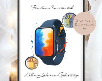 Birthday money gift for a smartwatch | Gift certificate for a watch | Printable fitness gift | Give money as a gift | Birthday gift PDF A4