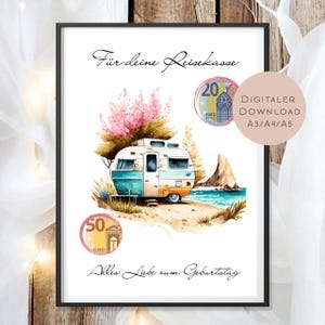 Regalo in contanti per camper I Buono per fondo viaggio I Idea regalo per le vacanze da stampare I Regalo in contanti per compleanno I Regalo di compleanno in PDF