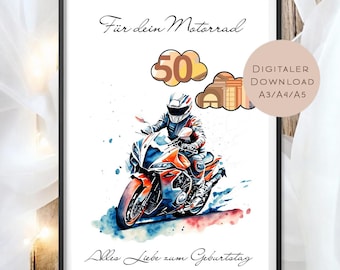Motorcycle cash gift | Travel fund voucher | Printable biker gift idea | Birthday cash gift | Birthday gift PDF