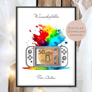 Cash gift game console l Birthday money gift l Gamer gift gamer l Voucher birthday gift name personalized PDF