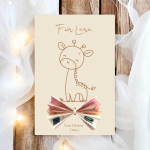 Geburtstag Geldgeschenk Giraffe Tiere Kinder Babyparty Taufe Geburt Geld schenken Geschenk Name personalisiert Geburtstagsgeschenk