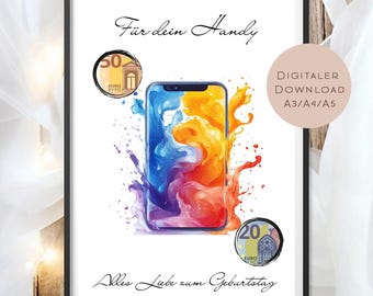 Geburtstag Geldgeschenk Handy | Gutschein für Telefon | Smartphone Geschenk zum Ausdrucken | Geld schenken Geburtstagsgeschenk PDF