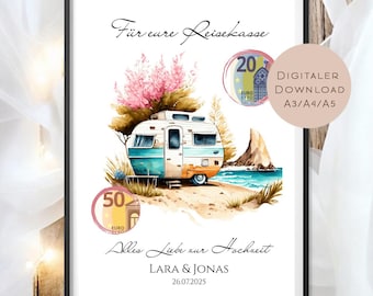 Wedding Money Gift for Campers | Travel Fund Voucher | Printable Gift for Bride and Groom | Giving Money | Wedding Gift PDF