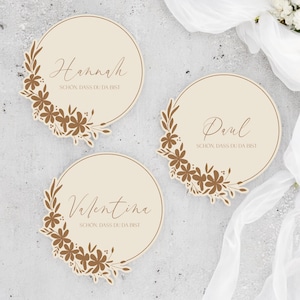 Hochzeit Platzkarte Name Tischkarte personalisiert rund Holz Namensschild Hochzeit Dekoration Geburtstag Tischdeko Floral Brautpaar