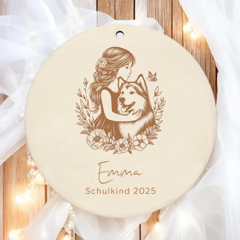 Anhänger Schulkind 2026 l Holz Schultütenanhänger Name personalisiert l Einschulung Geschenke Schultüte Zuckertüte l Schulanfang Einschulung Mädchen mit Hund