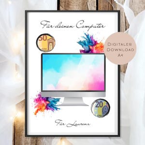 Birthday cash gift computer with name personalized PC gamer gamer give money gift voucher birthday gift download A4