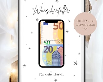 Digital birthday cash gift mobile phone smartphone telephone give money gift voucher birthday gift wish fulfiller download A4