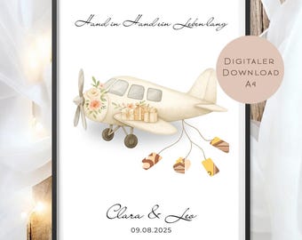 Hochzeitsgeschenk personalisiert mit Name & Datum | Geschenk für Brautpaar | Geldgeschenk Hochzeit | Flugzeug PDF Digital Ausdrucken