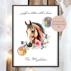 Horse cash gift I Voucher for horse girls I Gift idea riding print out I Birthday cash gift I Birthday gift PDF A4