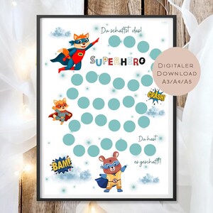 Reward chart for children | Reward plan for motivation | Boy hero | Back to school gift | School cone | Download PDF | Print