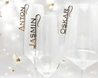 Glasmarkierer personalisiert mit Namen | Platzkarten Hochzeit & Geburtstag am Glas | Glasanhänger Tischdeko Taufe Kommunion Konfirmation