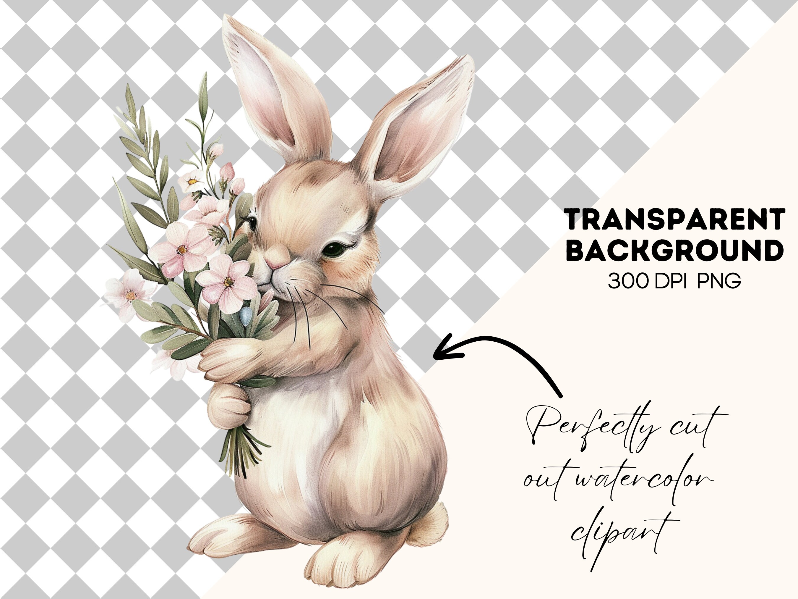 Watercolor Bunny Clipart: Floral Rabbit PNG (digital Download) - Etsy