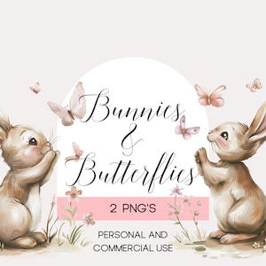 Bunny Clipart, Cute Bunny PNG, Rabbit, Digital Download Clipart - High Resolution, Easter Card and Wall Art, Personal and Commercial Use