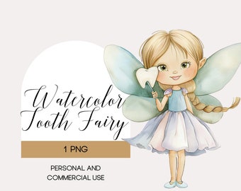 Watercolor Tooth Fairy Clipart: Whimsical Kids Illustration (Digital Download)