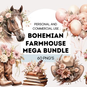 Boho Mega Bundle Clipart-Set, Hochzeit Clipart Png, Dusche Clipart, kommerzielle Nutzung Clipart, Wand Dekor Clipart, Boho-Stil