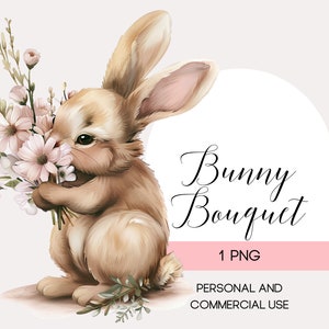 Bunny Clipart, Cute Bunny PNG, Rabbit, Digital Download Clipart - High Resolution, Easter Card and Wall Art, Personal and Commercial Use