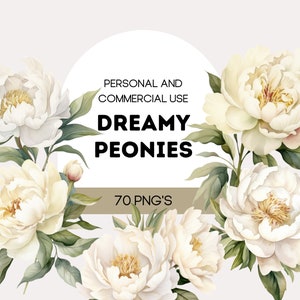 Ensemble de clipart pivoine crème aquarelle, haute résolution pour un usage personnel et commercial, graphiques floraux élégants, pivoines de mariage
