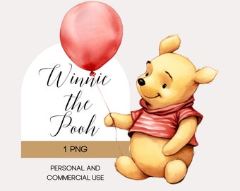 Winnie the Pooh Clipart: Watercolor Balloon PNG (Digital Download)