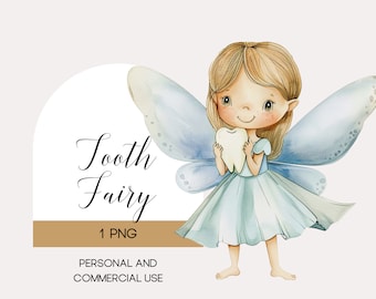 Watercolor Tooth Fairy Clipart: Whimsical Kids Illustration (Digital Download)