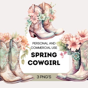 Aquarell Frühling Cowgirl Stiefel Clipart, Hochzeit Clipart Png, Dusche Clipart, kommerzielle Nutzung Clipart, Wand Kunst Clipart, Boho Bauernhaus