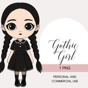 Linda chica gótica clipart - Perfecta para invitaciones y decoración de Halloween - PNG de alta definición - Uso personal y comercial - Descarga instantánea