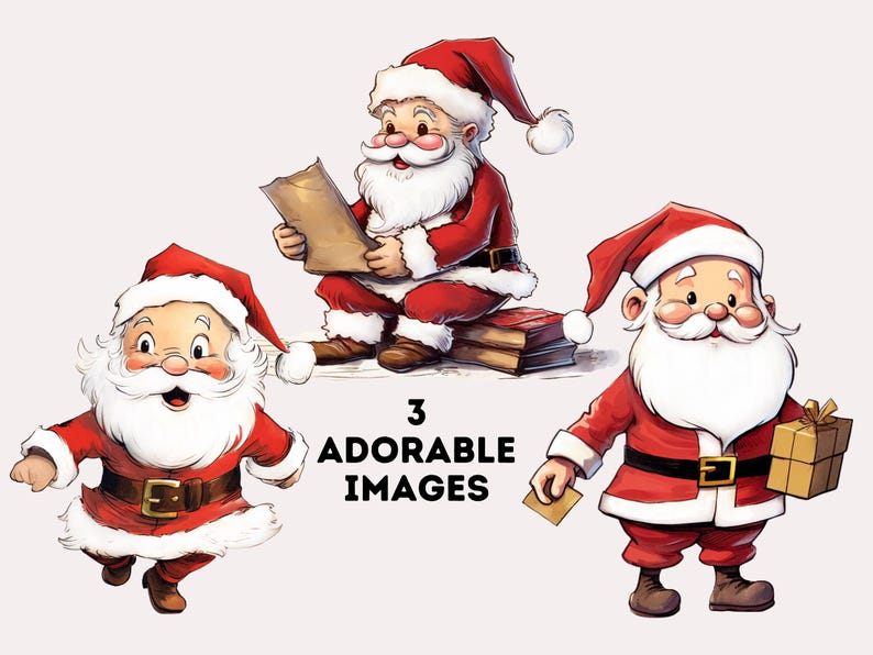 Silly Santa Watercolor Clipart Set: Holiday Illustrations (PNG) - Etsy