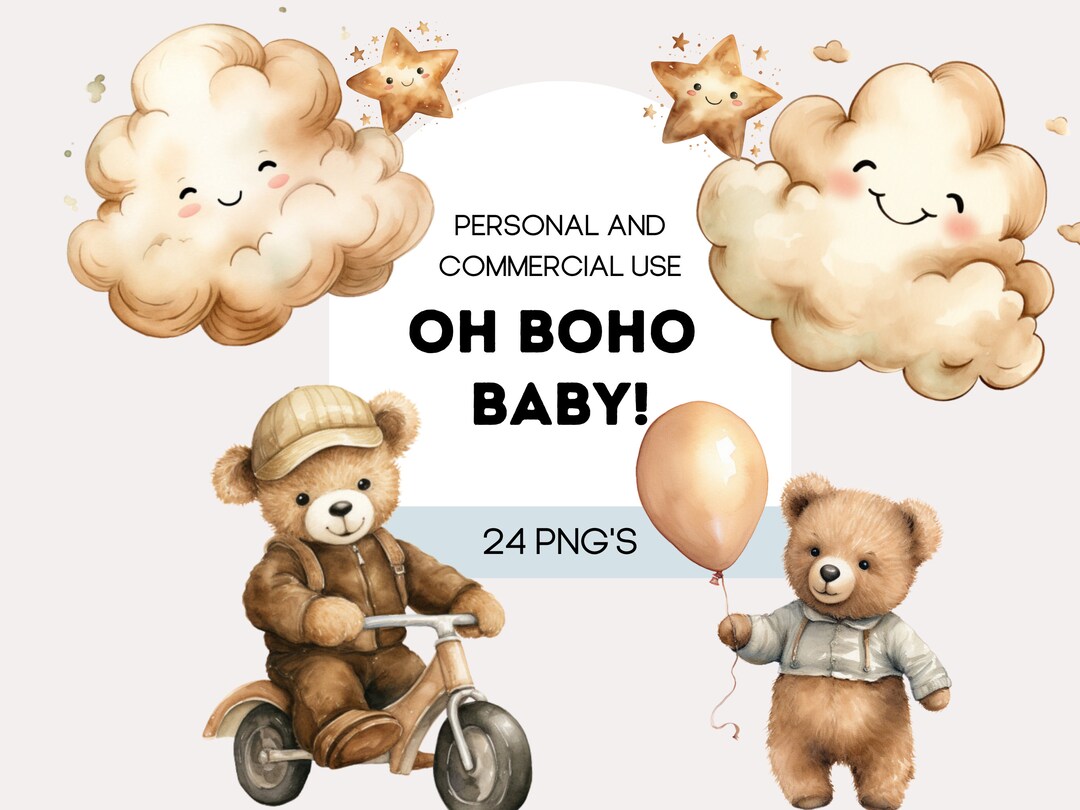 Watercolor Boho Baby Clipart Set: Nursery Decor (PNG) - Etsy