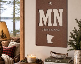 Minnesota Metal Sign, MN Die Cut Wall Decor, L'Étoile du Nord Sign, North Star State Home Decor, Minnesota Gift for Cabin or Lake House