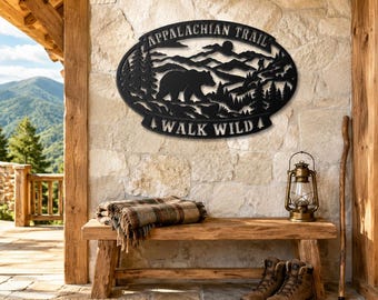 Appalachian Trail Metal Sign, Black Bear Mountain Wall Decor, Hiking Wilderness Artwork, Rustic Lodge Accent, Outdoor Adventure Gift