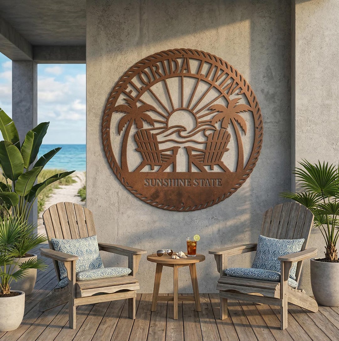 Florida Living Decor – Sunshine State Metal Wall Art, Coastal Beach ...