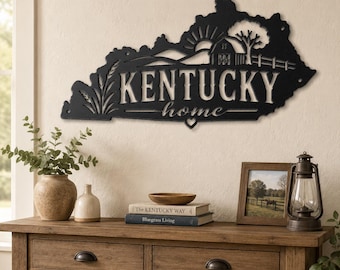 Kentucky Metal Sign, Bluegrass State Wall Decor, Farmhouse Home Art, Barn Porch Accent, Southern Housewarming Gift, Entryway Decoration