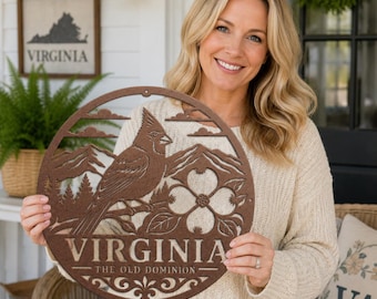 Virginia Metal Sign, Virginia Wall Decor, Old Dominion State Sign, Cardinal Mountain Wall Art, VA Home Decor, Virginia State Pride Gift