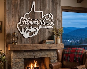 West Virginia Wall Decor, Almost Heaven Wall Sign, Appalachian Mountain Decor, Rustic Cabin Wall Decor, WV State Outline Wall Decor