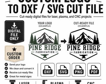 Anpassad logotyp till DXF-fil, SVG-skuren fil för laser, plasma-CNC, metallskyltdesign, vektorkonvertering av företagslogotyper