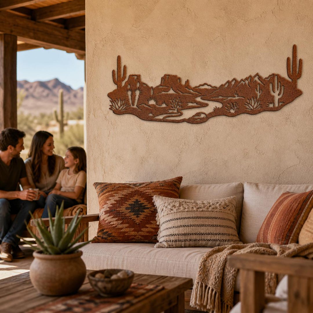 Desert Metal Wall Art, Southwestern Metal Wall Decor, Cactus Metal Sign ...