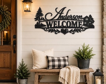 Personalized Family Name Metal Sign, Custom Last Name Welcome Sign, Front Porch Metal Wall Decor, Housewarming Gift, Family Name Sign