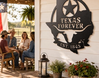 Letrero de metal para pared Texas Forever, decoración Texas Star Longhorn, estilo rústico estilo rancho, de acero con recubrimiento en polvo para interior y exterior.
