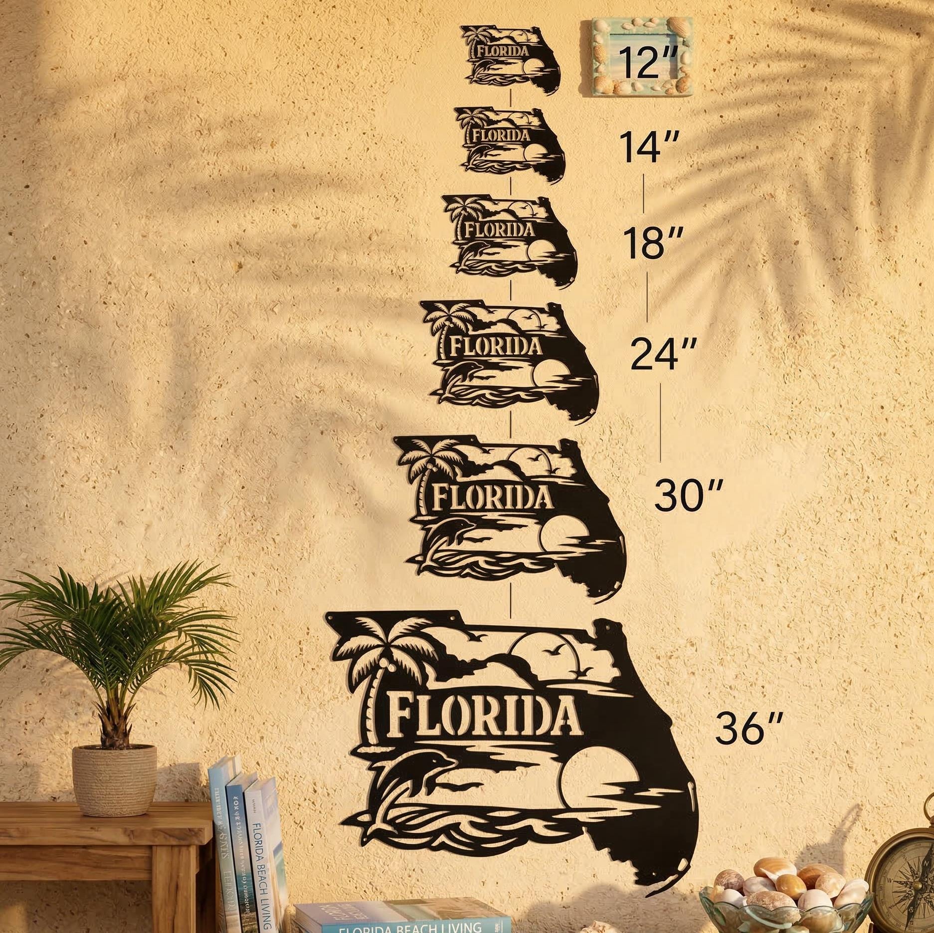 Florida Beach House Decor, Florida Metal Wall Art, Coastal Dolphin Palm ...